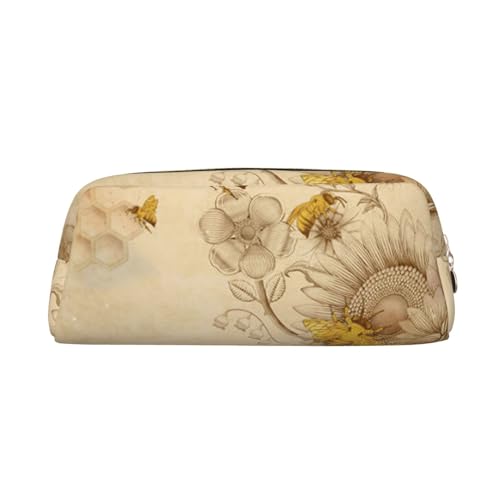 SEFZCXDN Federmäppchen mit ländlichem Honigbienen-Motiv, Wildblumen-Druck, Schreibwaren-Tasche, Mehrzweck-Kosmetiktasche, gold, Einheitsgröße, Kosmetikkoffer von SEFZCXDN