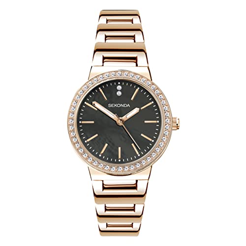 Sekonda Amelia Damen-Armbanduhr, 28 mm, Quarz, Analog-Anzeige, und Armband aus Legierung, Grey, Rose Gold von SEKONDA