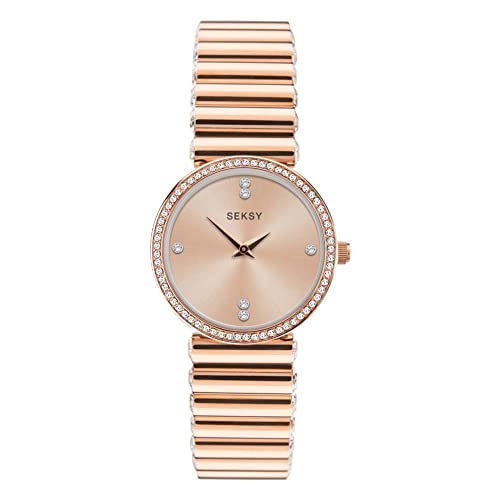 Sekonda Damen Quarzwerk Armbanduhr mit rosa analog Zifferblatt und Roségold Metall Armband 40046 von SEKONDA