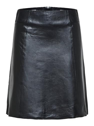 SELECTED FEMME Women's SLFNEW IBI MW Leather Skirt B NOOS Lederrock, Black, 36 von SELECTED FEMME