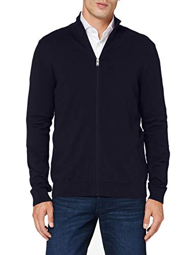 Herren Selected Basic Strickjacke | Einfarbiger Baumwolle Cardigan | SLHBERG Zip Longsleeve Sweatshirt, Farben:Navy, Größe Pullover:S von SELECTED HOMME