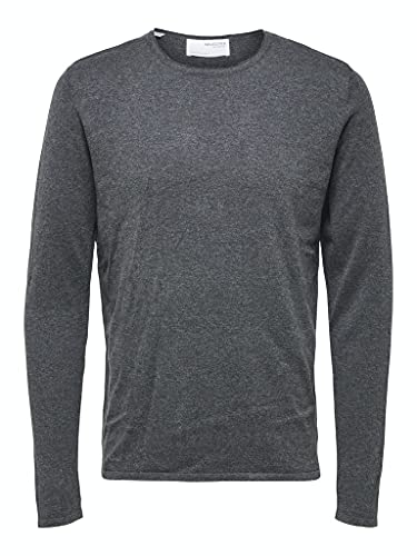 SELECTED HOMME GREY Herren SLHROME LS Knit Crew Neck G NOOS Pullover, Anthracite/Detail:Melange, S von SELECTED HOMME