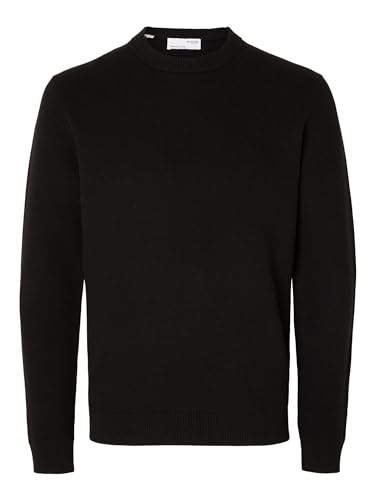 SELETED HOMME Herren SLHDANE LS Knit Structure Crew Neck NOOS Strickpullover, Black, X-Large von SELECTED HOMME