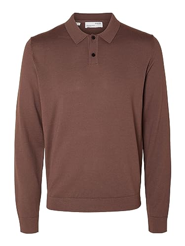 SELETED HOMME Herren SLHTOWN Merino Coolmax Knit Polo NOOS Pullover, Peppercorn/Detail:Melange, Medium von SELECTED HOMME