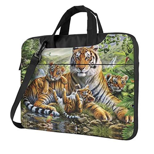 Laptop-Schultertasche mit Dschungel-Tigers-Motiv, bedruckt, für Laptop und Tablet, Schwarz , 15.6 inch von SEMRUAG