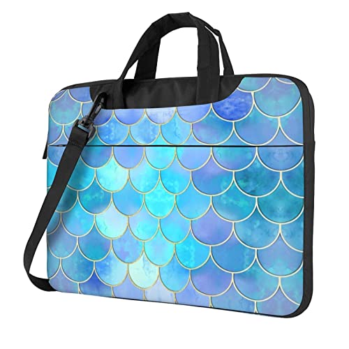 Meerjungfrauen-Laptop-Schultertasche, Laptop- und Tablet-Tragetasche, Pastellrosa, Lila, Aquamarin, Blaugrün, Schwarz , 13 inch von SEMRUAG