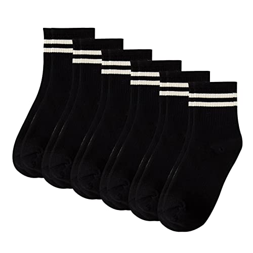 SENCC 6 Paar Damen Streifen Tennissocken Cotton Crew Socken Retro Casual Sportsocken für Mädchen 39-42 (Schwarz) von SENCC