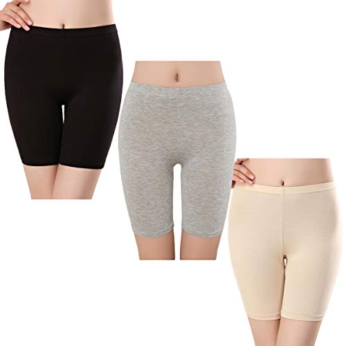 SEPMINDU Damen Slipshort Baumwolle Anti Chafing Langbeinige Schlüpfer Multipack Sicherheitsunterwäsche Boy Shorts Leggings für Unterkleider (1 * schwarz + 1 * grau + 1 * nackt,L) von SEPMINDU