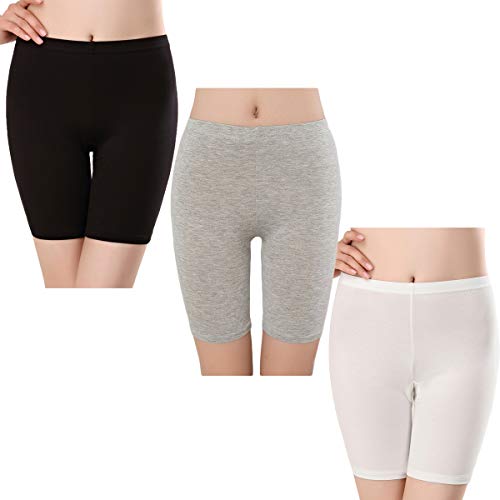 SEPMINDU Damen Slipshort Baumwolle Anti Chafing Langbeinige Schlüpfer Multipack Sicherheitsunterwäsche Boy Shorts Leggings für Unterkleider (1 * schwarz + 1 * grau + 1 * weiß,M) von SEPMINDU