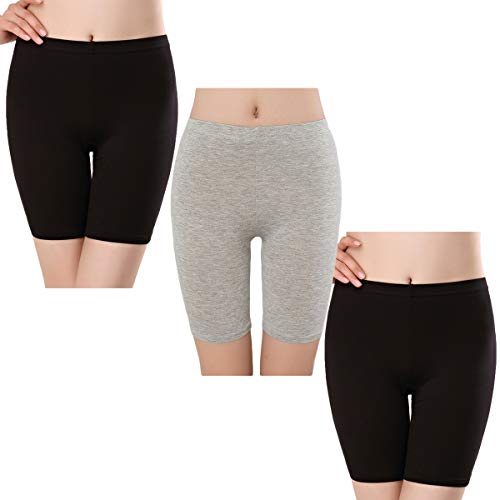 SEPMINDU Damen Slipshort Baumwolle Anti Chafing Langbeinige Schlüpfer Multipack Sicherheitsunterwäsche Boy Shorts Leggings für Unterkleider (2 * schwarz + 1 * grau,M) von SEPMINDU