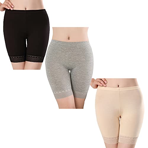 SEPMINDU Frauen 3er Pack Jungen Shorts Anti Scheuernde Unterwäsche Plus Size Lange Briefs Sexy Boxer Nahtlose Damen Slipshort Höschen (Schwarz+Grau+Nude,46-48) von SEPMINDU