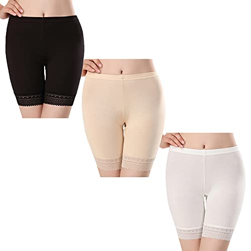 SEPMINDU Frauen 3er Pack Jungen Shorts Anti Scheuernde Unterwäsche Plus Size Lange Briefs Sexy Boxer Nahtlose Damen Slipshort Höschen (Schwarz+Nude+Weiß,46-48) von SEPMINDU