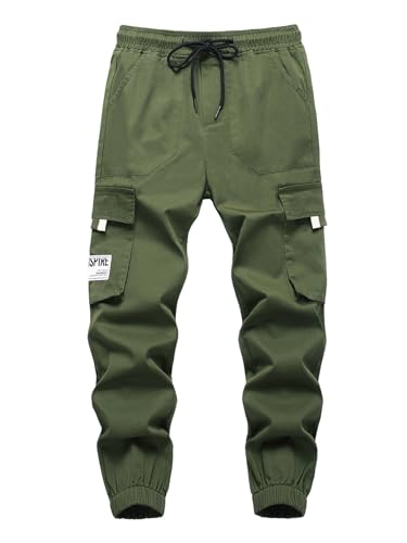 SERENYOU Kinder Cargo Hose Jungen Cargohose Jugendliche Freizeithose Jungs Jogginghose mit Elastischem Bund Armeegrün 152-158 von SERENYOU