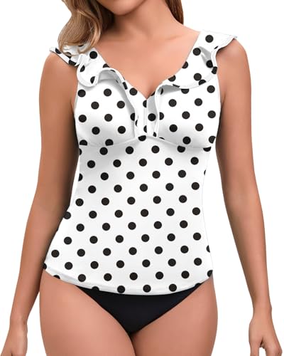 SERSARY Damen Tankini Oberteil Einzeln Bikini Swim Tank Top Lang Bademode Schnell Trocknend Sommer Padded Beachwear V-Ausschnitt Rüschen Verstellbaren Trägern(Nur Tankini Oberteil,Tupfen, SERSARY Damen Tankini Oberteil Einzeln Bikini Swim Tank Top Lang Bademode Schnell Trocknend Sommer Padded Beachwear V-Ausschnitt Rüschen Verstellbaren Trägern(Nur Tankini Oberteil,Tupfen, von SERSARY