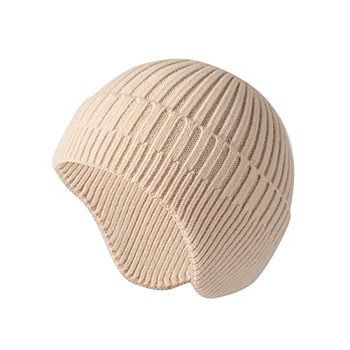 SEYUFN Herren Wintermütze Frauen Ohrhörer Hut Erwachsene Warm Strickmütze Skull Cap Schnee Fleece Gefüttert Outdoor Ski,D-Beige von SEYUFN