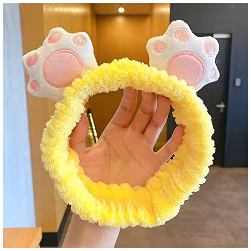 Stirnband Damen Flanell Cartoon Katze Klaue Haarband Nette Gesicht Wash Hair Band Mädchen Haarband Stirnband Super Keimung Haar Ornamente Stirnband (Color : Yellow, Size : Size fits all) von SEvso