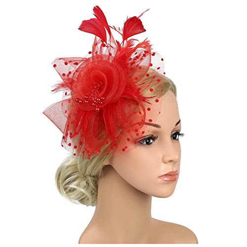 Stirnband Feder Frauen Blume Stirnband Spitze Flapper Great Gatsby Mädchen Stirnband Perle Party Weibliche Braut Kopfschmuck Mode Haarband Feder Stirnband (Size : Red) von SEvso