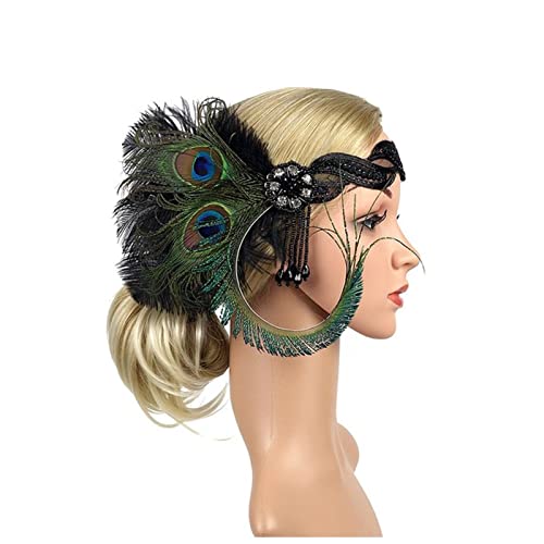 Stirnband Feder Haarschmuck Schwarz Strass Perlen Pailletten Haarband 1920er Jahre Vintage Party Kopfschmuck Frauen Stirnband Feder Stirnband (Color : Green, Size : Size fits all) von SEvso