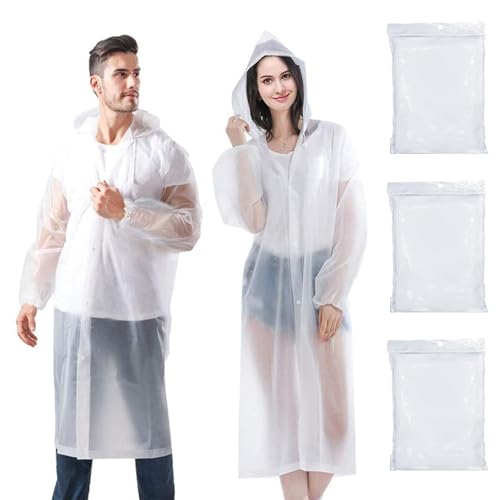 SFSSHUI 3 Stück Regenponcho,Regenponcho Regenmantel Herren Damen Wasserdicht,Tragbarer Wasserdicht Regencape Atmungsaktiv Regenjacke Für Reisen, Wandern, Radfahren & Camping (Weiss) von SFSSHUI