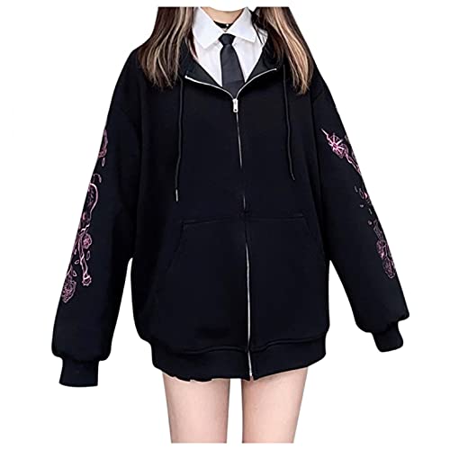 Aesthetic Jacket Oversized, Sweatjacke, Hip Hop, Boyfriend, Teenager MäDchen Kleidung E-Girl, Kapuzenjacke, Langarm Y2k Jacket, College Jacke, Gothic Jacke, Harajuku, Kapuzenpullover, Mantel von SGSD