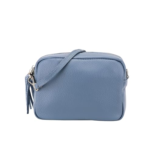 SH Leder Echtleder Umhängetasche kleine Tasche Abendtasche Clutch Crossbody Bag Messenger Handtasche mit Reißverschluss 18x13cm Tina G296 (Jeansblau) von SH Leder