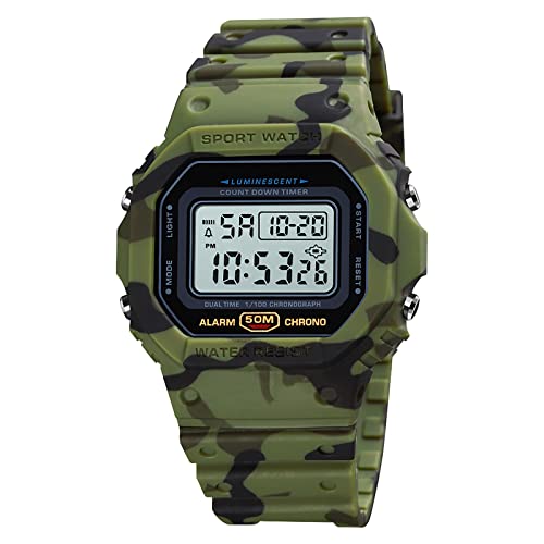 SH-RuiDu Digitale Herren-Armbanduhr, wasserdicht, Sportuhr, stoßfest, mit LED-Hintergrundbeleuchtung, Alarm, Stoppuhr, Countdown-Timer-Funktion, für Männer, Frauen, Teenager, Army Green Camouflage von SH-RuiDu