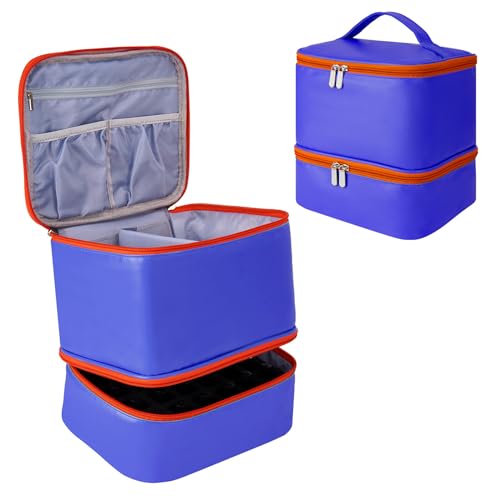 SH-RuiDu Nagellack-Organizer-Tasche, doppellagige Nagellack-Aufbewahrungstasche für 30 Flaschen, tragbare Nagellampe, Tragetasche für Nagellack-Zubehör, Maniküre-Werkzeuge, blau von SH-RuiDu