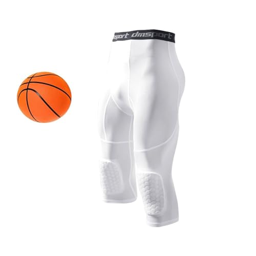 Basketball Pants with Knee Pads, Compression Pants 3/4 Knee Pad Capri Leggings, Anti-Collision, Cool and Dry Leggings, Capri Tights, Football, Basketball, Sports Underwear (White,M) von SHAIYOU