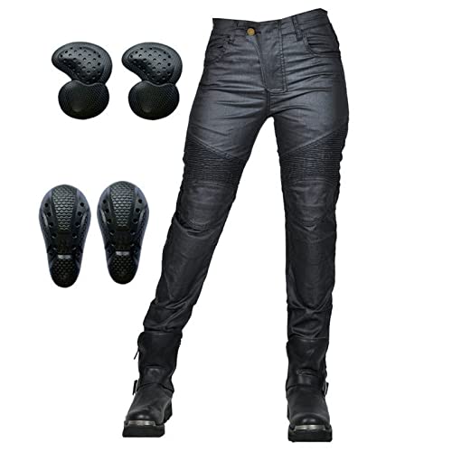 SHAIYOU Damen Motorradhose,wasserdichte Beschichtete Motorcycle Jeans Biker Pants Motorrad Hose Motorradrüstung Schutzauskleidung Mit Abnehmbarer 4 Protektoren (B,M) von SHAIYOU