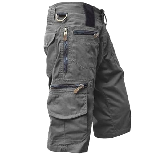 SHAIYOU Herren Cargo-Shorts Mit 8 Taschen Inkl Lässige Wandershorts Kampfshorts Baumwolle Einfarbig Kurz Sommerhose F. Männer (Dark Gray,XL) von SHAIYOU