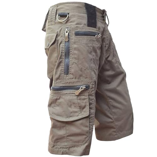 SHAIYOU Herren Cargo-Shorts Mit 8 Taschen Inkl Lässige Wandershorts Kampfshorts Baumwolle Einfarbig Kurz Sommerhose F. Männer (Light Brown,XL) von SHAIYOU