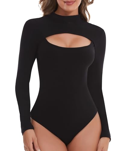 SHAPERIN Body Damen Langarm Mock-Ausschnitt Leotards Langarmbody Stehkragen Bodies Langarmshirt Unterziehbody Tanga Bodysuit Tops Cutout Front Schwarz #2 L SHAPERIN Body Damen Langarm Mock-Ausschnitt Leotards Langarmbody Stehkragen Bodies Langarmshirt Unterziehbody Tanga Bodysuit Tops Cutout Front Schwarz #2 L von SHAPERIN