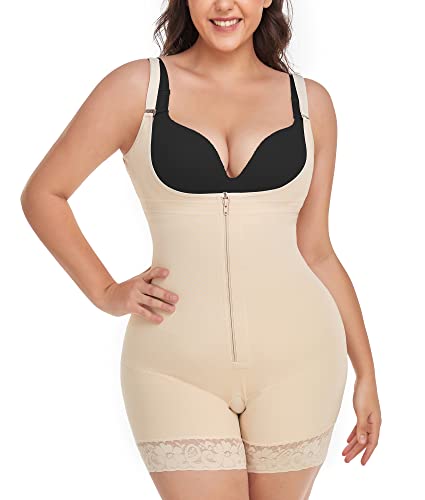 SHAPERIN Damen Body Shaper Bauchweg Body Figurformender Fajas Colombianas Miederbody Shapewear Bein Stark Formend Postpartum Beige #2 M von SHAPERIN