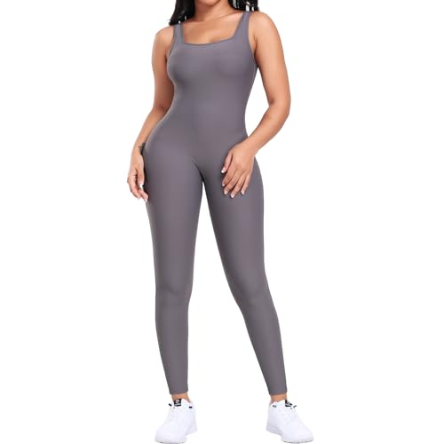 SHAPERIN Damen Jumpsuit Yoga Ärmellos Trainingsanzüge Hohe Taille Sportkleidung Damen Set Bodycon Einteiler Bodysuit Workout Overall Romper One Piece Hosenanzug Grau M von SHAPERIN