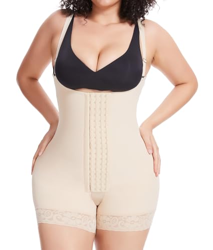 SHAPERIN Fajas Colombianas Damen Shapewear Bauchweg Stark Formend Body Figurformender Kompression Body Shaper Bein Postsurgery Beige L von SHAPERIN