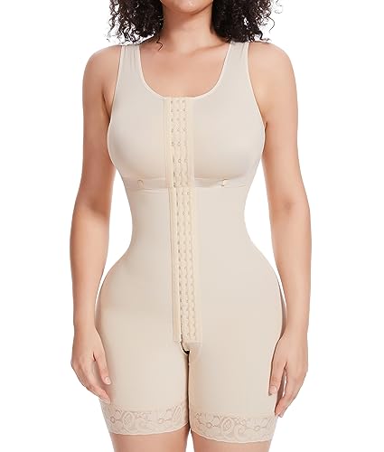 SHAPERIN Shapewear Damen Bauchweg Stark Formend Full Body Shaper Fajas Colombianas Taillenformer Mieder Bodysuit mit 3 Haken Push Up Po Shaping Bodysuit Beige 2XL von SHAPERIN