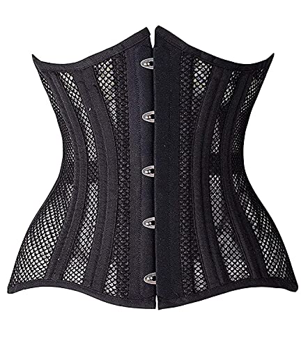 SHAPERX Damen Korsett Unterbrust 24 Doppel Stahl Knochen Corsage Lace Up Heavy Duty Waist Cincher Atmungsaktiv Shaper Korsage, UK-DT1794-Black-L von SHAPERX