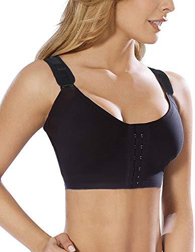 SHAPERX Damen Sport-BH nach Operationen mit Vorderverschluss, schwarz, XX-Large von SHAPERX