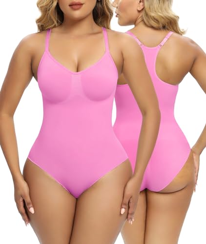 SHAPERX Shapewear Damen Bauchweg Bodysuit Formende Bodys Abnehmen Shaping Body suits Sculpting Shaper Racerback, UK-SZ5305-Pink-L/XL von SHAPERX