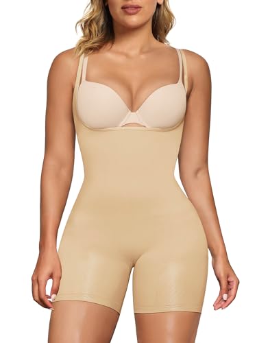 SHAPERX Shapewear Damen Body Figurformende Bodywäsche Miederbody Stark Formend Shaping Bodysuit, UK-SZ5258-Beige-2XL/3XL von SHAPERX