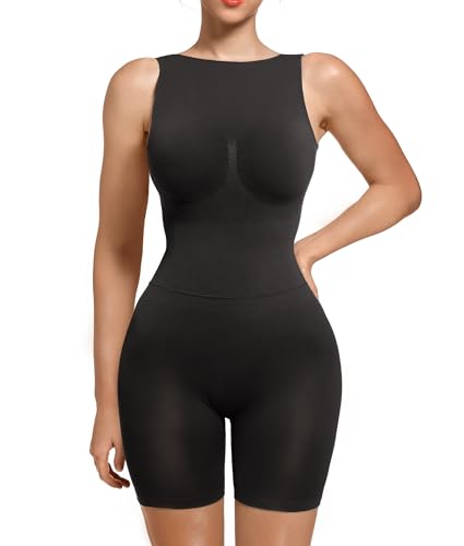 SHAPERX Shapewear Damen Body Miederbody Stark Formend Jumpsuit Kurz, dehnbar, figurbetonte Outfits, Schwarz, Small-Medium von SHAPERX