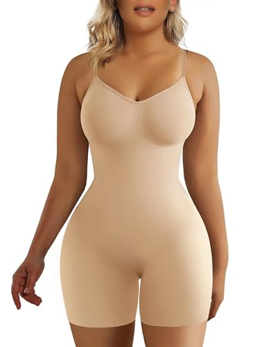 SHAPERX Shapewear für Frauen Bauchweg Bodysuit Mid Thigh Butt Lifter Body Shaper Shorts, Beige, S-M von SHAPERX