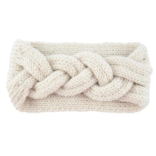 Stirnband Damen Winter Dickes Strick-Stirnband for Damen und Mädchen, Kreuz-Gehörschutz, Kopfbedeckung, Häkel-Stirnband, flach, modisch, warm, Winter-Haar-Accessoires (Color : A-beige) von SHBHWS