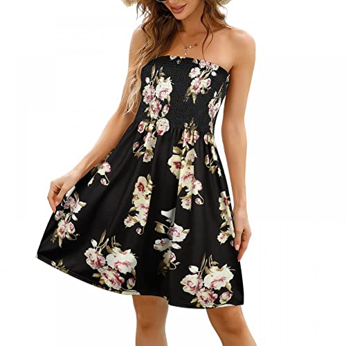 SHEBUYLLI Damen Trägerloses Schlauchkleid kurzes Kleid mit Blumenmuster, Ende der schwarzen Aprikosenblumen, XXX-Large von SHEBUYLLI