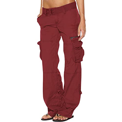 SHECO Cargohose Jogginghose Damen mit Taschen Freizeithose Straight Leg Mode Sporthose Kordelzug Baggy Track Pants Mit niedriger Taille Lose Jogger-Hose von SHECO