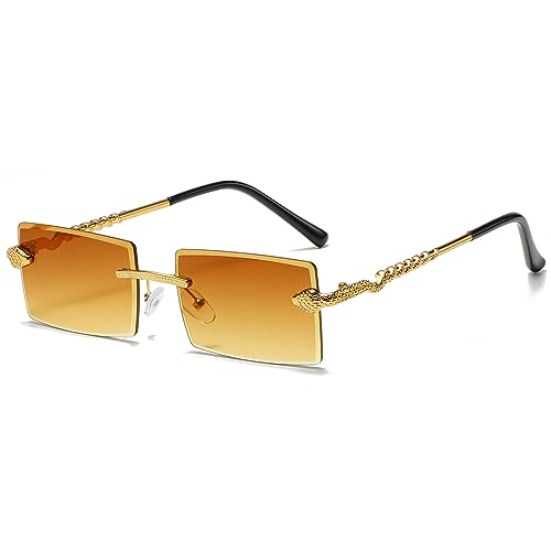 SHEEN KELLY Retro rechteckige randlose Sonnenbrille für Männer Frauen Vintage schmale Linse Metall rahmenlose Brillen von SHEEN KELLY