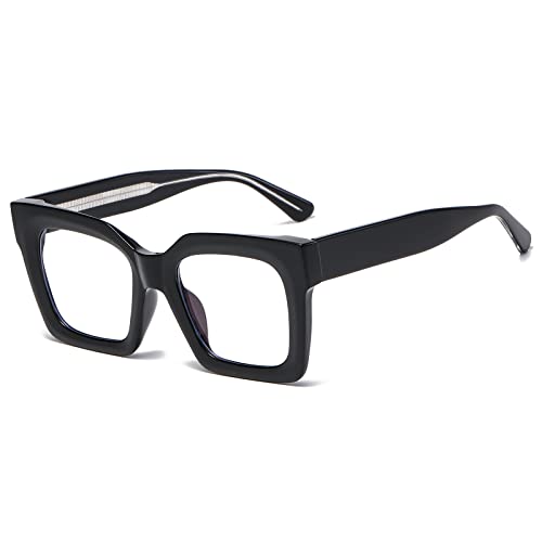 SHEEN KELLY Klassische Sonnenbrille Mit Dickem Quadratischem Rahmen Und klaren Gläsern Für Damen Und Herren Freizeit, minimalistischer Stil Acetatrahmen von SHEEN KELLY