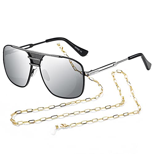 SHEEN KELLY Polarisierte Quadratische Pilotensonnenbrille Klassische Kette Trendige Metallschirme Brillen Herren Damen von SHEEN KELLY