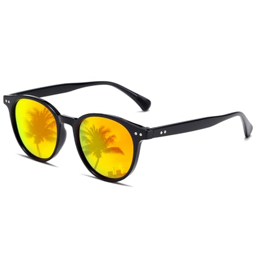 SHEEN KELLY Polarisierte Retro Runde verspiegelte getönte Sonnenbrille Männer Frauen Vintage 90s Classic Circle Oval Schwarz Schattierungen Brille sehen durch Linse Brillen von SHEEN KELLY