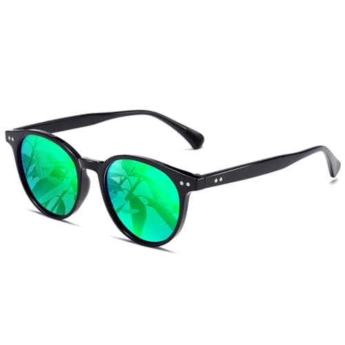 SHEEN KELLY Polarisierte Retro Runde verspiegelte getönte Sonnenbrille Männer Frauen Vintage 90s Classic Circle Oval Schwarz Schattierungen Brille sehen durch Linse Brillen von SHEEN KELLY